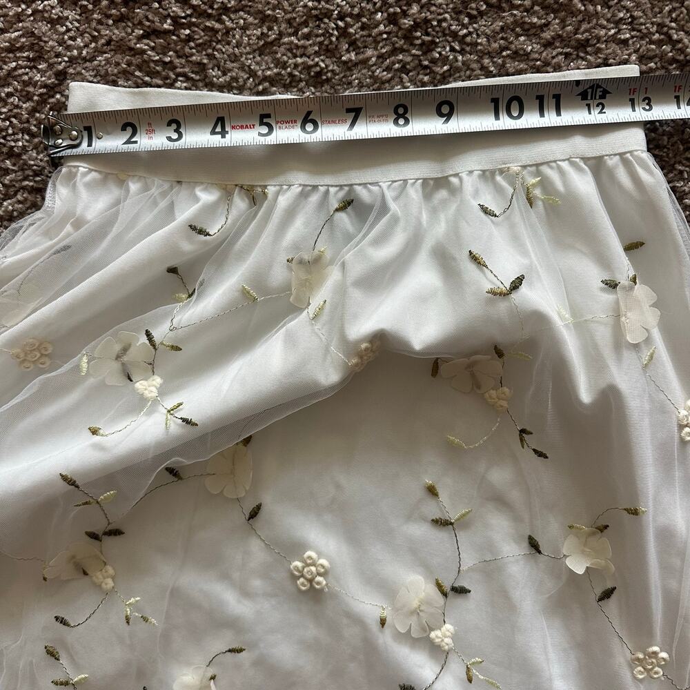 AliceBlue Cream/White, Lace, Floral Details, Lined, Midi Skirt- S - Picture 8 of 9